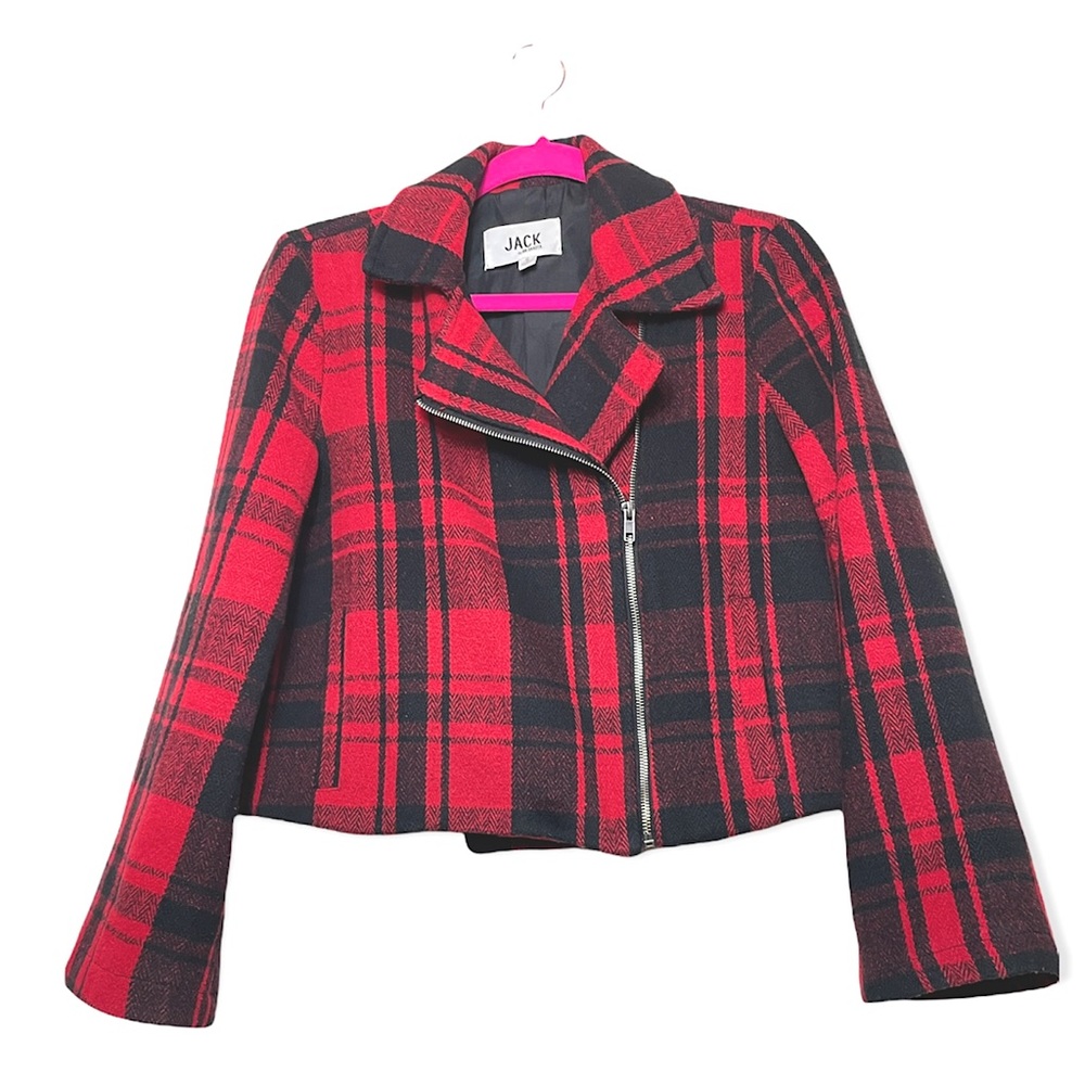 Jack by BB Dakota Out of the Woods Red Buffalo Asymmetrical Cropped Jacket Sz S
